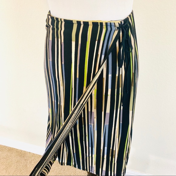 BCBGMaxazria Multi Stripe Faux Wrap Skirt - Picture 8 of 8